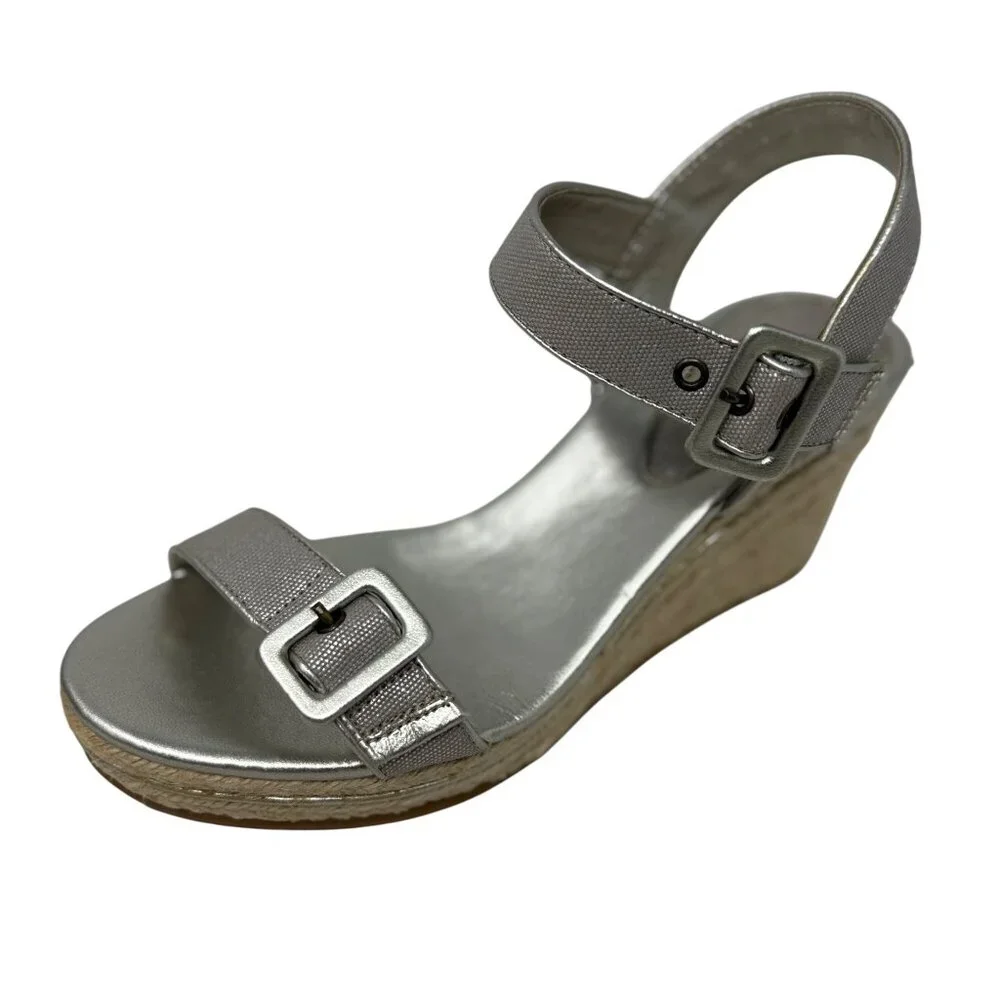 Michelle D Silver‎ Buckle Hugs Strappy Wedge Espadrille Sandals Size 7M